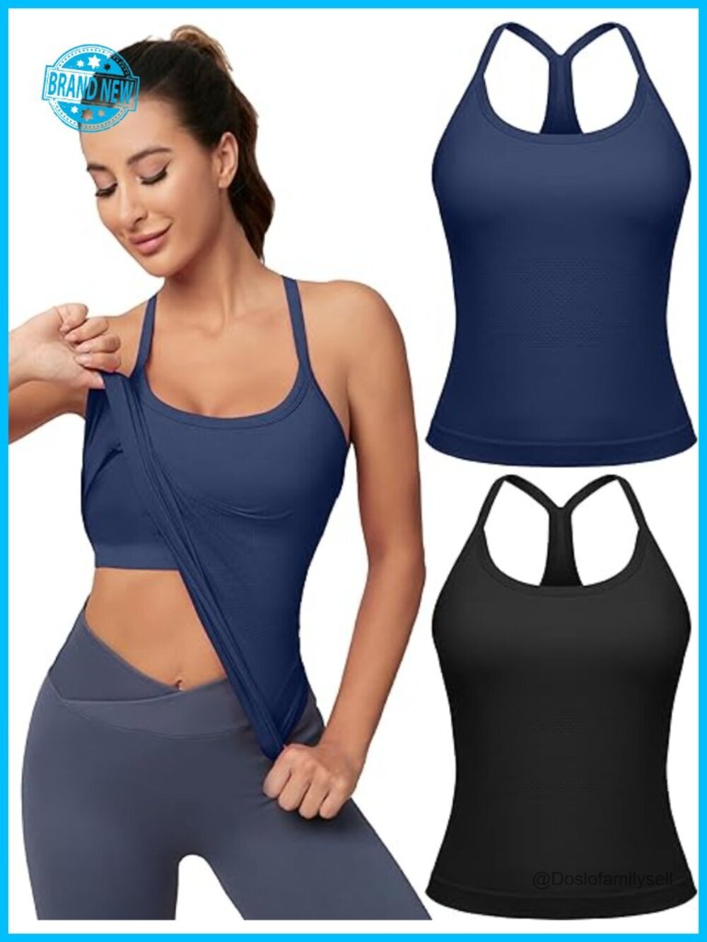 Seamless Workout Tank Tops with Built in Bra, Sleeveless Racerback Yoga Shirts